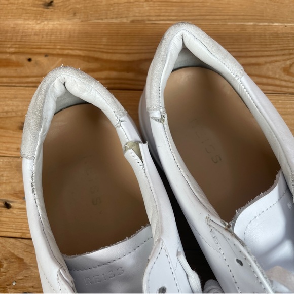 REISS Finley Trainers Size UK 9 Mens White Grey Leather Suede Lace Up Low Shoes - Picture 13 of 14